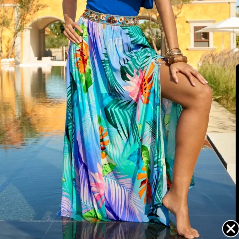 Boston Proper Skirt Large 14-16 Resort Wear Lagenlook Cruise Vacay Beach Tropic